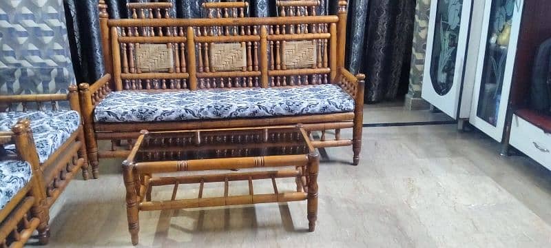 wooden cane sofa 5 seater with center table 2