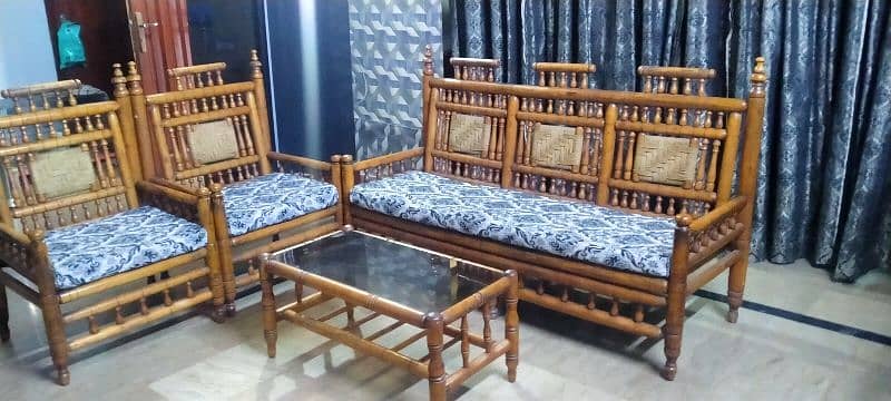 wooden cane sofa 5 seater with center table 3