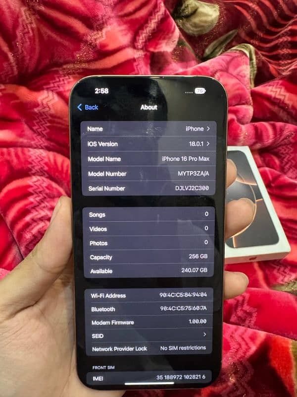 Iphone 16 pro max non pta HK Model 9