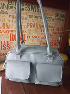 cute leather baby blue korean shoulder bag