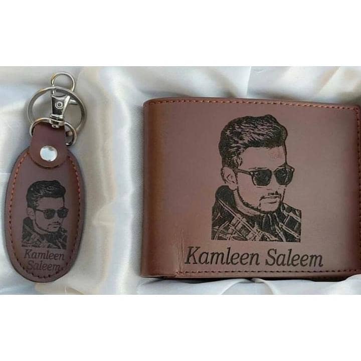 Gift Customiz Name and Picture Brown Wallet Keychain Set Home Delivery 1