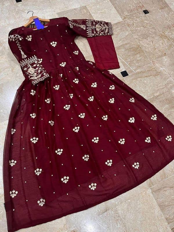 2 pcs sequence Boti with Thread zarri work on sleeves,Maxi and trouser 1