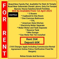 2nd Floor New Family Flat For Rent At Temple Road Near Safanwala Chowk