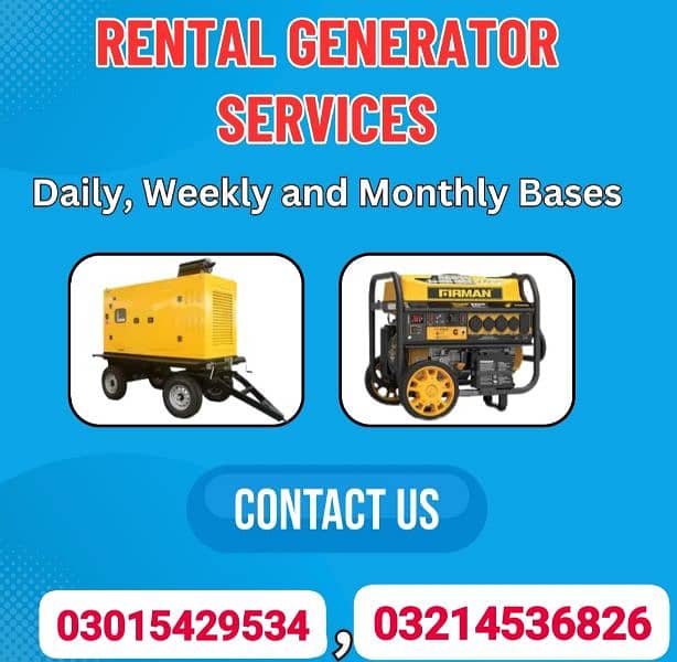 generator for rent all in Lahore service 0