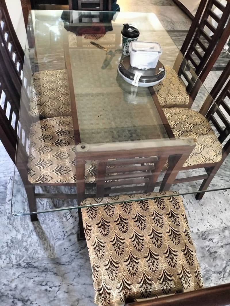 Wooden Glass Surface Dining Table, Good Condition 0