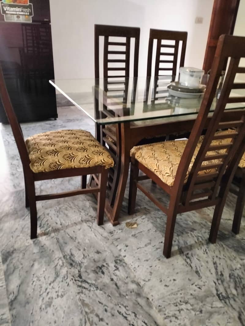 Wooden Glass Surface Dining Table, Good Condition 1