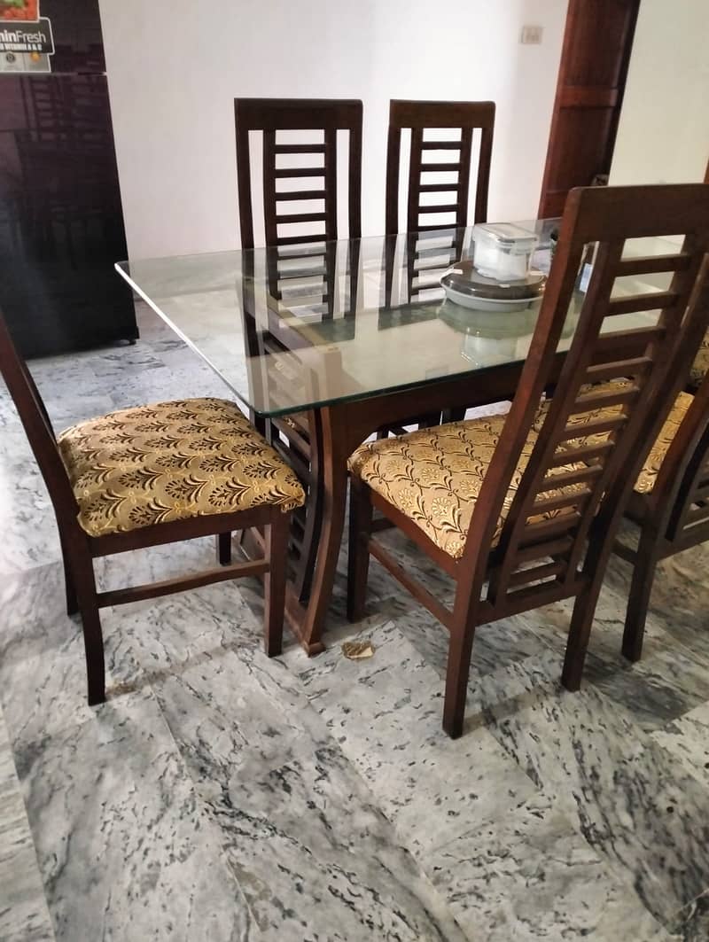 Wooden Glass Surface Dining Table, Good Condition 2