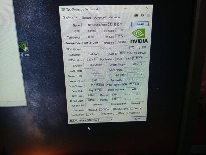 Nvidia gtx 1050ti, 4gb, ddr5, graphics card, Faulty, No display 4