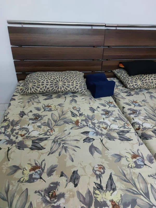 single bed pair with matress ,3 door cupboard one side table 6