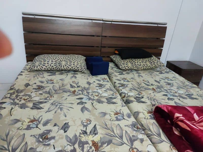 single bed pair with matress ,3 door cupboard one side table 7