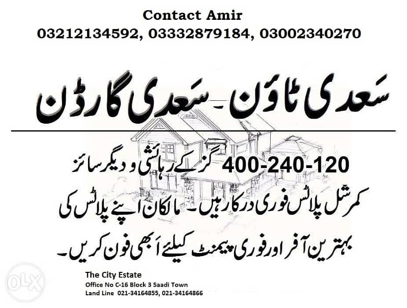 120, 240, 400 Sq Yd Plots Sell Purchase in Saadi Town And Saadi Garden Scheme 33 dd 1