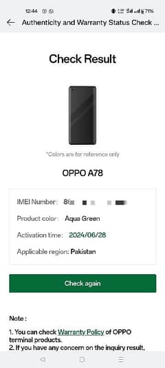 Oppo A78 4G, 8/256gb in Warranty