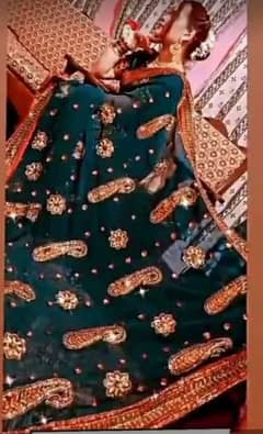 Dark green saree chifon ki