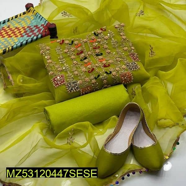 4 pcs women unstitched organza embroidered fancy dress 0