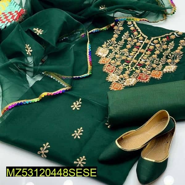 4 pcs women unstitched organza embroidered fancy dress 3