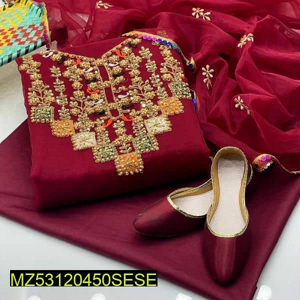 4 pcs women unstitched organza embroidered fancy dress 4