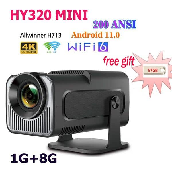 HY320 Mini Projector - Android 11, 4K, WiFi 6 2