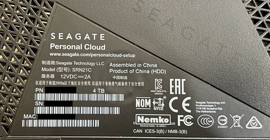 Segate Personal Cloud Storage 4 TB 5