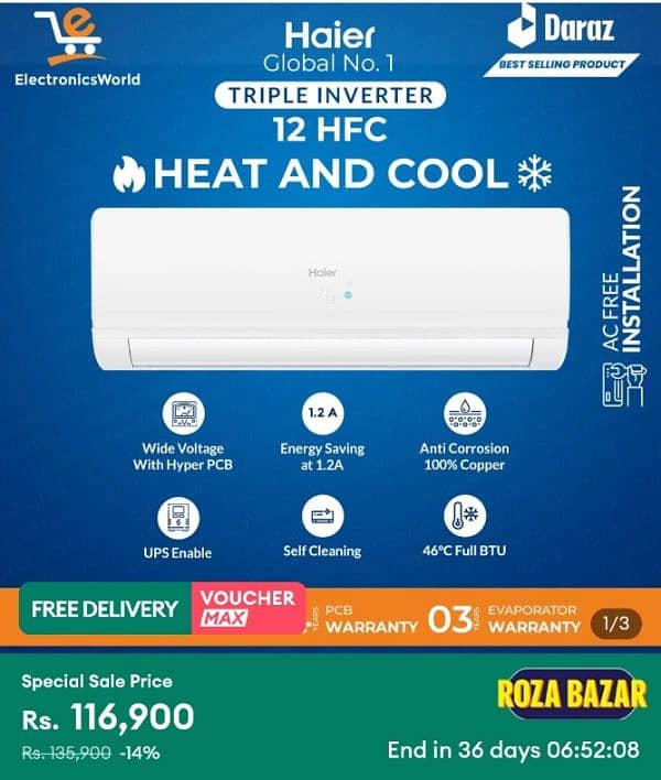 Haier DC Inverter Hot & Cool 1 Ton 7