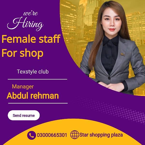 we need female staff for shop 0