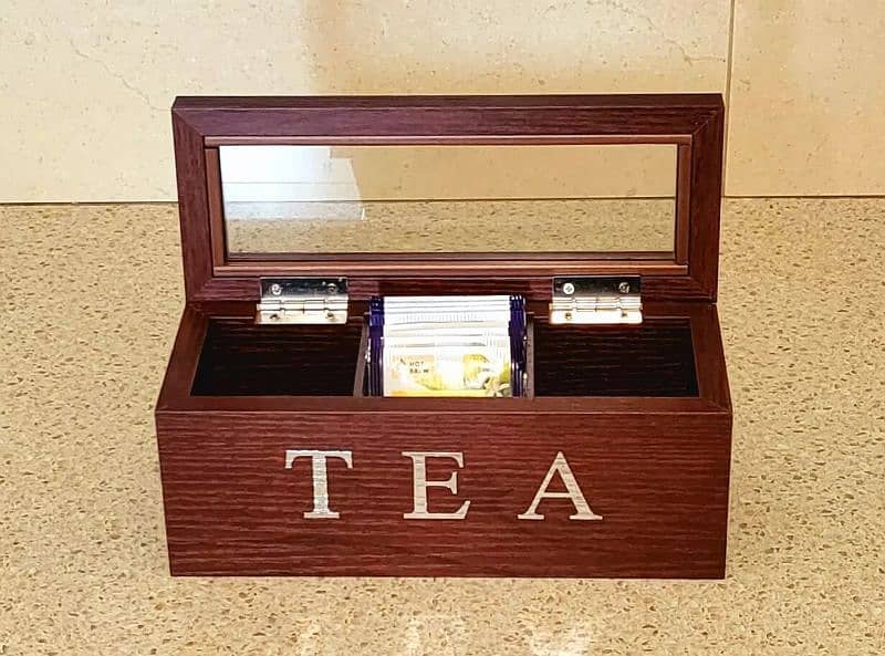 VINTAGE Wooden Tea Box Kitchen Storage Container with Glass Lid 0