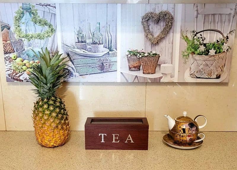 VINTAGE Wooden Tea Box Kitchen Storage Container with Glass Lid 1