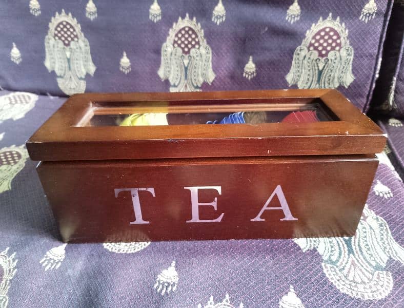 VINTAGE Wooden Tea Box Kitchen Storage Container with Glass Lid 2