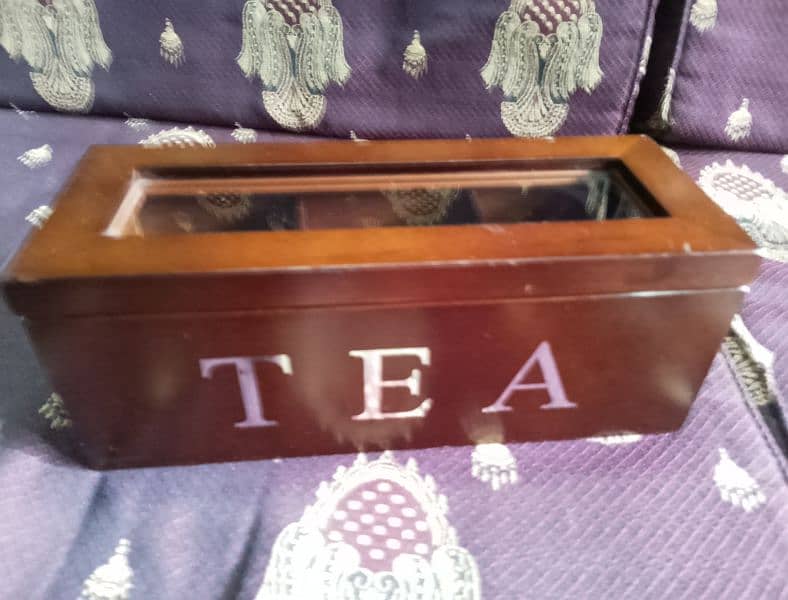 VINTAGE Wooden Tea Box Kitchen Storage Container with Glass Lid 11