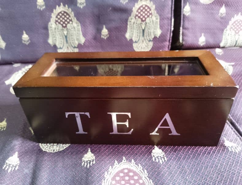 VINTAGE Wooden Tea Box Kitchen Storage Container with Glass Lid 12