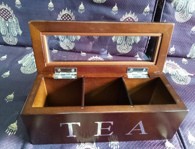 VINTAGE Wooden Tea Box Kitchen Storage Container with Glass Lid 13