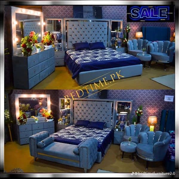 Bed set ,bed room chairs, 3 seater dewan ,showcase ,Hanger 4