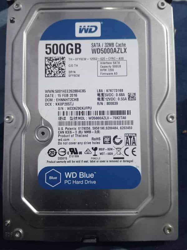 500GB hard drive SATA/ 32MB cache 0