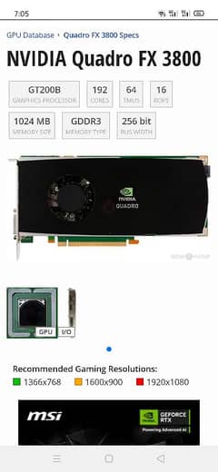 Quadro FX3800 1GB DDR3 256Bits