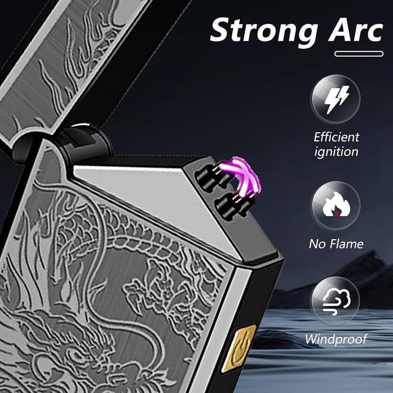 Black Dragon Metal Plasma Arc USB Type-C Lighter, 500mA, Fast Charging 1