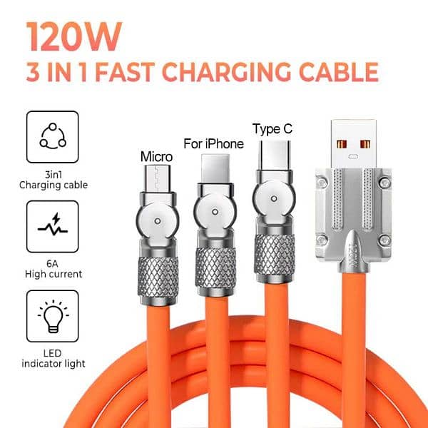 3 in 1 120W 6A Fast Charging Type C Cable Micro USB 1