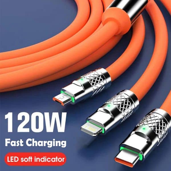 3 in 1 120W 6A Fast Charging Type C Cable Micro USB 3