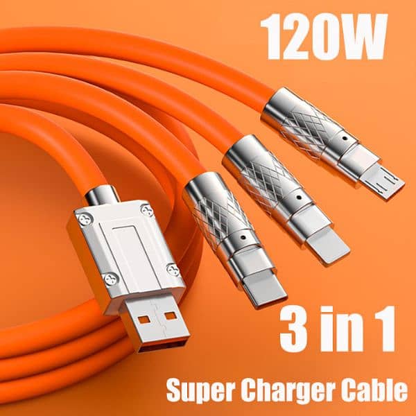 3 in 1 120W 6A Fast Charging Type C Cable Micro USB 4