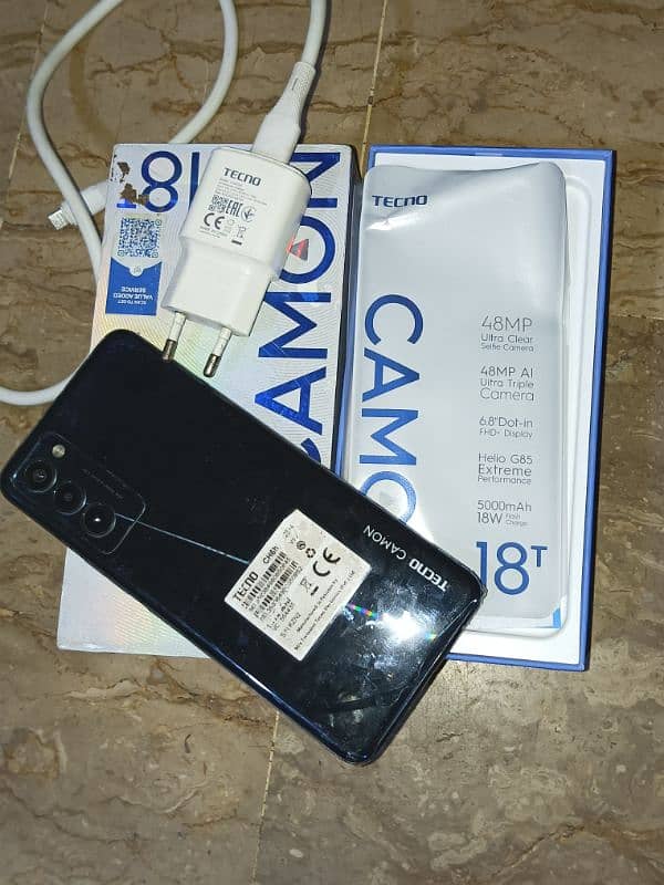 tecno camon 18t. . . 4/128 with complete box charger 2