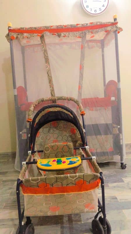 Baby metal cot with pram 1