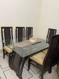 Dining Table Glass Top with 6 Dining Chairs for Urgent Sale