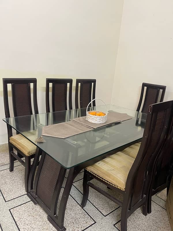 Dining Table Glass Top with 6 Dining Chairs for Urgent Sale 0