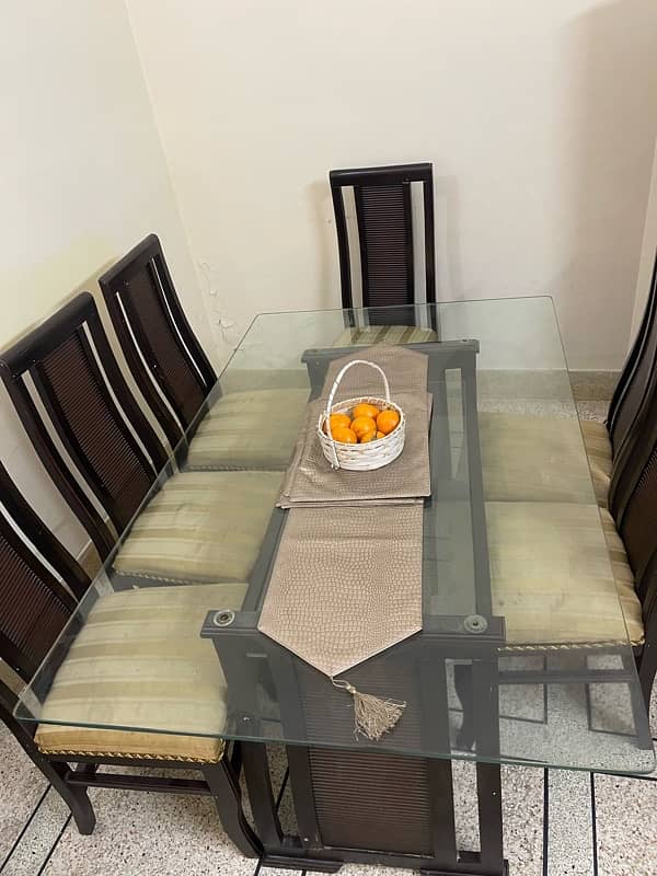 Dining Table Glass Top with 6 Dining Chairs for Urgent Sale 1