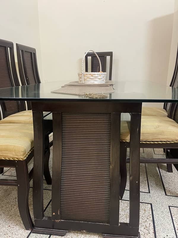 Dining Table Glass Top with 6 Dining Chairs for Urgent Sale 2