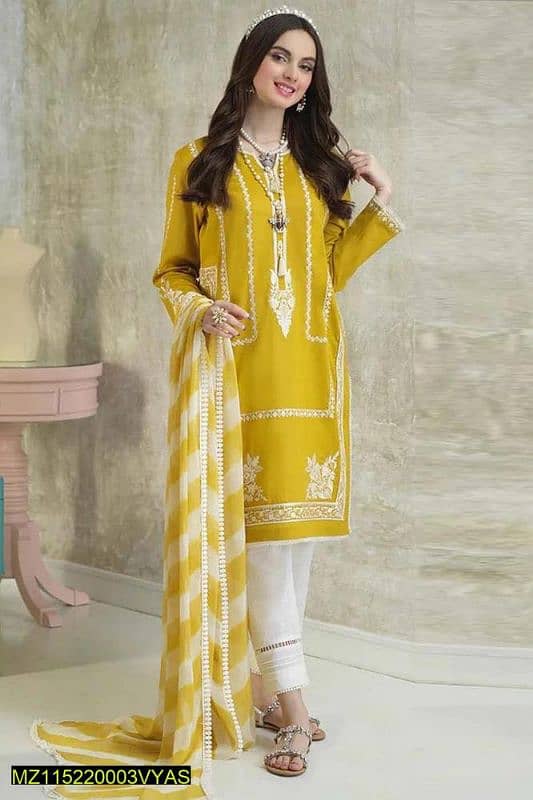 3 Pcs Women's Unstitched Lawn Embroidered Suit 2