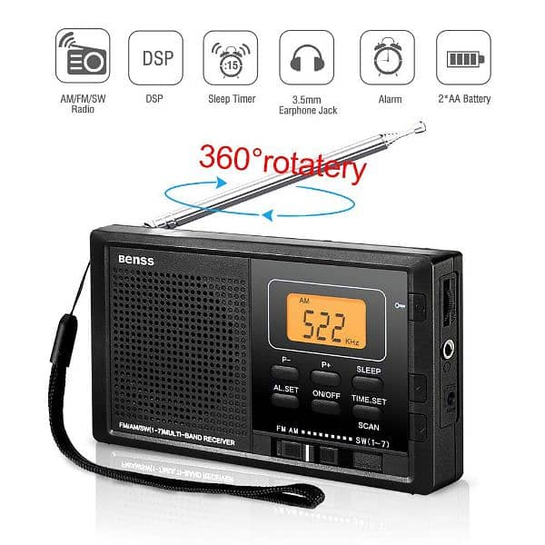 Benss Small AM FM SW Digital Radio Pocket Transistor Stereo Radio 1