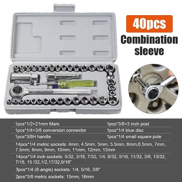 40pcs Aiwa Socket Wrench Tool Kit & Screwdriver And Socket Set 6