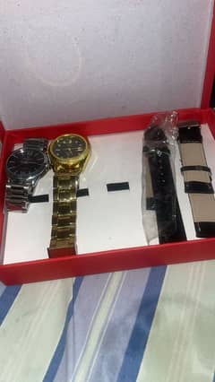 now watch gold watch and silver watch 2 belts free