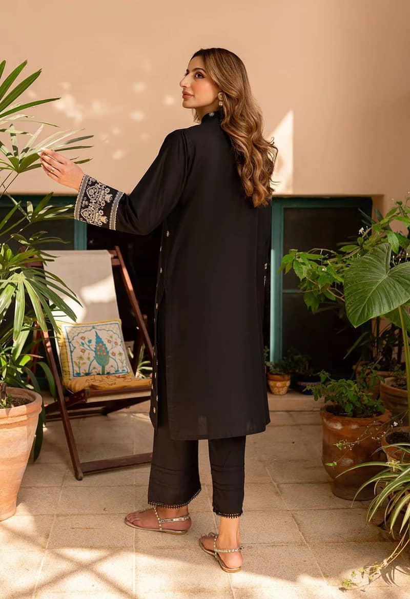 Women lawn shirt black front full Embroidered 5