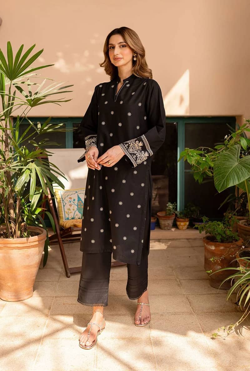 Women lawn shirt black front full Embroidered 6