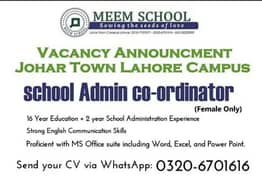 School Admin Coordinator (Female only)